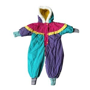 Vintage Gymboree Infant Newborn Polka Dot Colorblock Cotton Snowsuit 1 Pc Coat